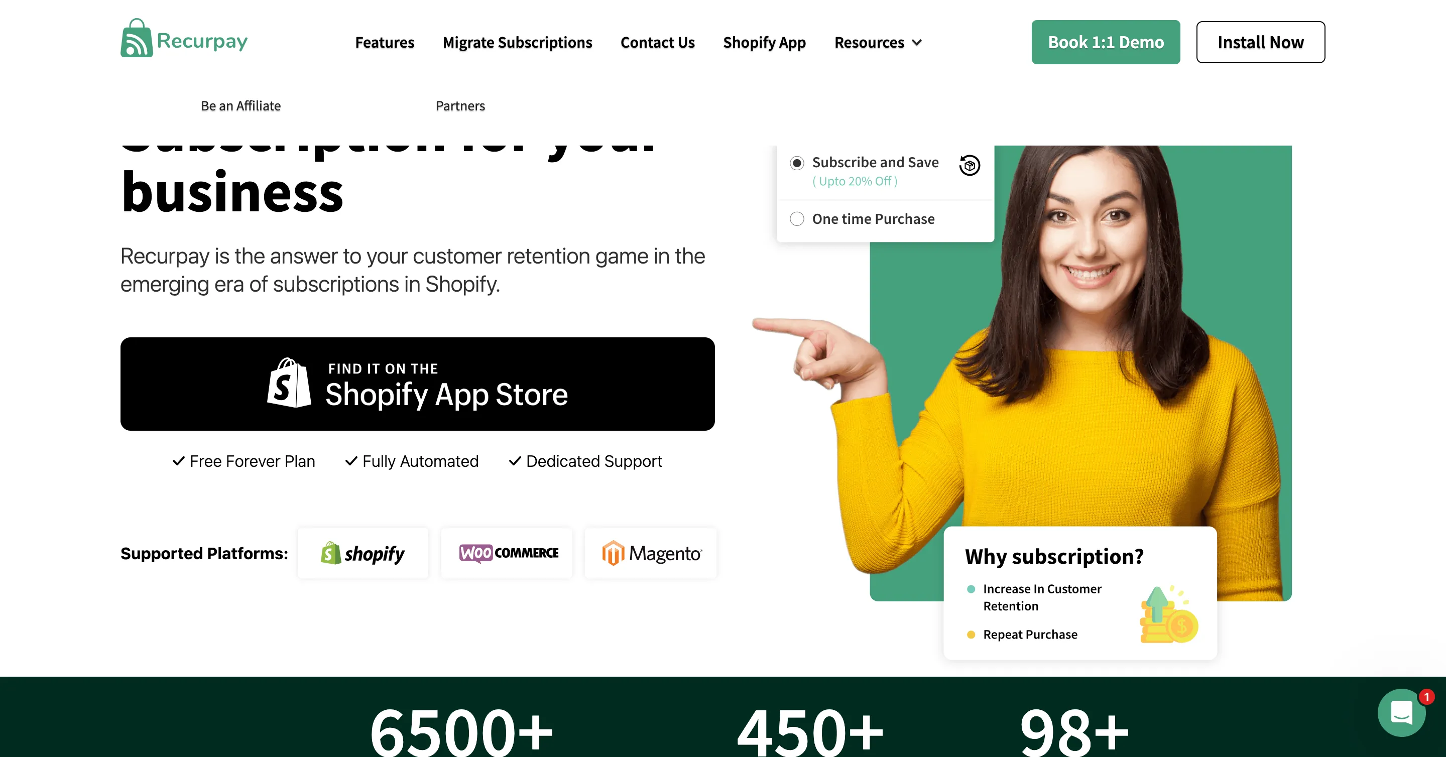 Recurpay subscription billing dashboard showcasing recurring payments and customer analytics for Shopify and WooCommerce businesses.